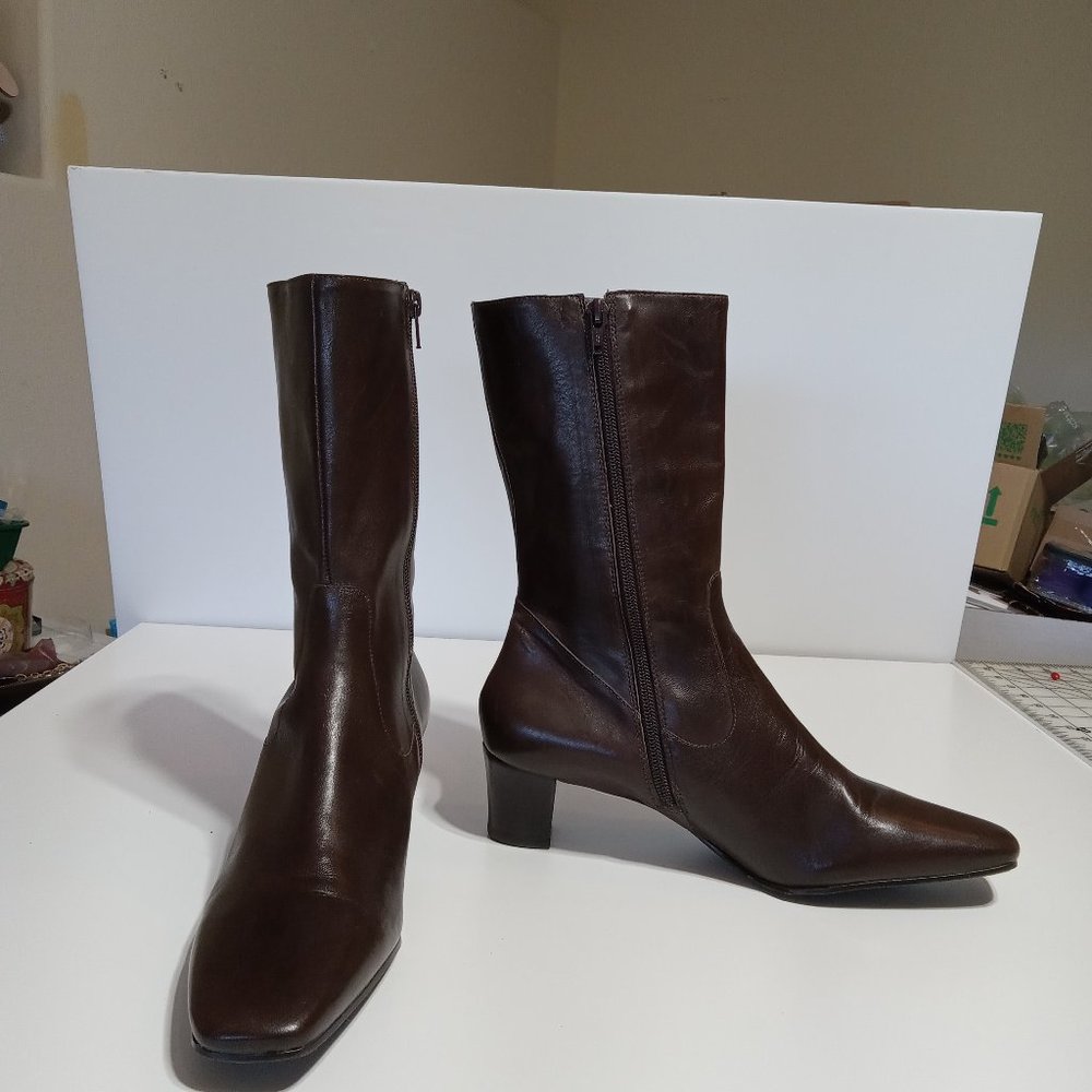 Antonio Melani Dark Brown Leather Mid-Calf Boots, size 9.5 M